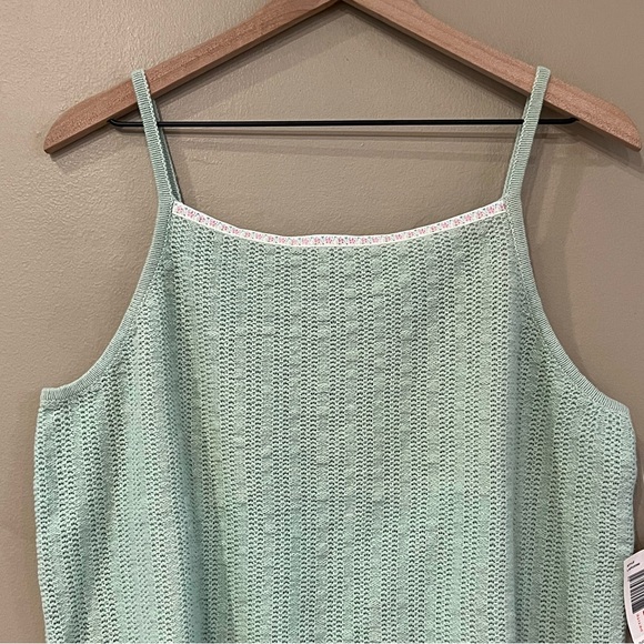 NWT Y2K Floral Ribbon Cami Sweater Linen Blend Sz L Petite Pastel Green Pink - Picture 6 of 11
